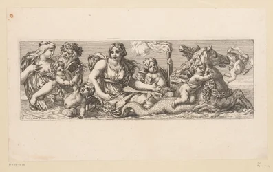 Saint Catherine med nereider, satyrer och fantastiska vidunder i vattnet Mytologiska figurer vid vattnet (serietitel)