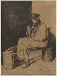 Vattenbärare sittande på sitt ok, 1861.