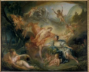 Apollo avslöjar sin gudom för herden Is La bergere älskar Filemon som i verkligheten är guden Apollo. Målning av Francois Boucher (1703-1770) 1750 sön. 1,29 x 1,57 m Rundturer, Musee des Beaux Arts