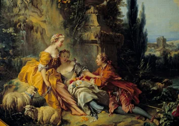 Conversation Champetre-målning av Francois Boucher (1703-1770) 1700-tal