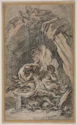 Fontän med två tritonblåsande snäckskal, ca. 1736.
