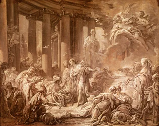 Psyche Receiving the Divine Honors (förberedande studie), c.1740 (oljemålning på papper monterad på duk)