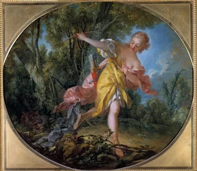 Sylvie flyr vargen hon jagade Målning av Francois Boucher (1703-1770) 1756. Dim. 1,20 x 1,36 m Rundturer, Musee des Beaux Arts