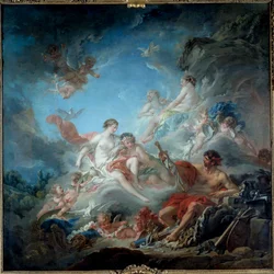 Vulcan eller Vulcan järnbruk presenterar Venus vapen för Enee. Målning av Francois Boucher