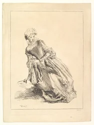 Kvinna lutad åt vänster, 1722-28.