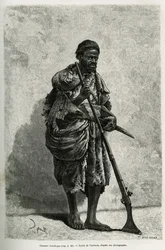 Antilopjägare. Gravyr av Courboin, för att illustrera det algeriska Sahara, av V.Largeau, 1874-1878, publicerad i Tour du monde, under ledning av Edouard Charton (1807-1890)