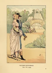 Fashionabla par vid berg-och-dalbanan i Ryska bergen, Les Montagnes Russes a Belleville, byggt 1812. (Den första återgången, år VII