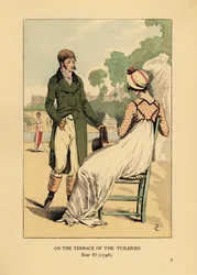 Fashionabla par på terrassen i Tuilerierna, Paris, år VI