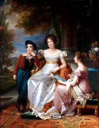 Franska: Portrait de la comtesse du Cayla avec ses enfants Ugoline et Ugolin sur la terrasse du château de Saint-Ouen Porträtt av comtesse du Cayla och hennes två barn