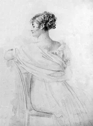 Porträtt av Mrs Récamier, svart krita, akvarellhöjdpunkter, av François Gérard.