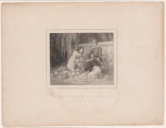 Tre barn trädgårdsarbete Les petits jardiniers / The little gardeners (titel på objekt) Tolv representationer av olika figurer (serietitel) Album de douze sujets (...) (serietitel)