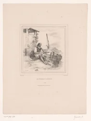 Gammal fiskare med luta på vattnet Le vieux pêcheur (titel på objekt)