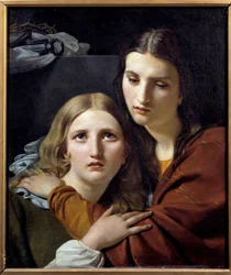 Heliga kvinnor som mediterar med föremål av passion. Andakt scen av två unga kvinnor. Målning av Joseph Navez (1787-1869) 1800-talets sön. 0,64x0,54 m Paris musee du Louvren