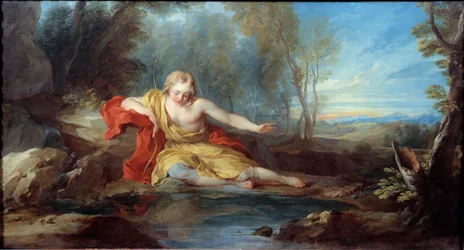 Narcisse som överväger sin reflektion (Narciso) Målning av Francois le Moyne (1688-1737) 1700-talet
