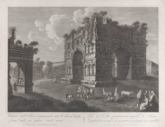 Utsikt över Janusbågen, med herdar och getter i förgrunden, 1795-1800., 1795-1800.
