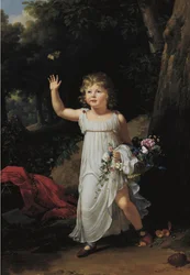 franska  Portrait du jeune Edgar Clarke Porträtt av Edgar Clarke, i helfigur, i en skog