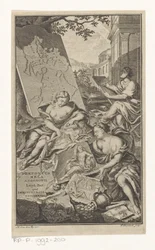 Allegorie op de meetkunde Titelsida för: Pomponius Mela en Abraham Gronovius, Pomponii Melae de situ orbis libri III, 1782