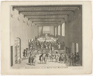 Domstol i Holland i session, ca 1700 Pleitrolle van den Hove av Holland (titel på objekt)