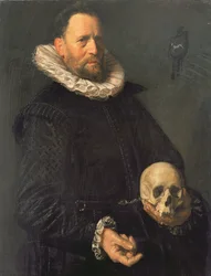 Porträtt av en man som håller en dödskalle, ca 1611-12