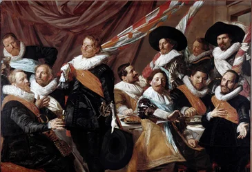 Banketten för officerarna i bågskyttarkåren Saint George of Haarlem Målning av Franz Hals (ca 1580-1666) 1627 Sön. 179 x 257,5 cm Haarlem, Frans Hals Museum, Holland