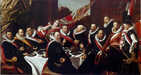 Banketten för officerarna i Sankt Görans bågskyttekår i Haarlem. Målning av Franz Hals (ca 1580-1666), 1616. Sun. 170 x 120 cm. Haarlem, Frans Hals-museet, Holland
