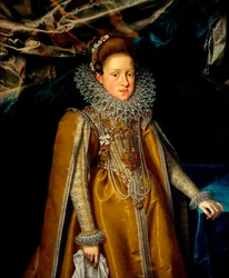 ""Porträtt av Maria Magdalena av Österrike (1589-1631) storhertiginna av Toscana"" (Porträtt av ärkehertiginna Maria Maddalena av Österrike (1587-1631), storhertiginna av Toscana) Målning av Franz Pourbus den yngre (1569-1622), ca 1604 - Olja på duk Dim 11