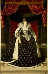 Hellängdsporträtt av Marie de Medici (1573-1642) drottning av Frankrike Målning av Frans Pourbus Le Jeune (Francois (Franz) Porbus