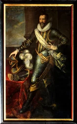 Porträtt av Maximilian de Bethune, hertig av Sully (1559-1641) som stor artillerimästare. Målning av Pourbus Franz II Le Jeune (Frans eller Francois Porbus