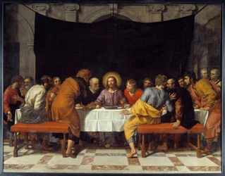 Cene Kristus omger apostlar. Målning av Frans Pourbus Le Jeune (Francois (Franz) Porbus