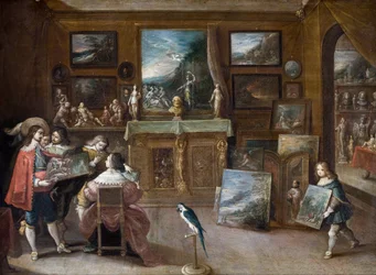 Ett besök hos konsthandlaren, ca 1625 (olja på koppar)