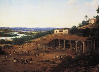 Sockerrörskvarnar i Brasilien, av Frans Post (1612-1680), olja på duk