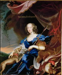 Eleonora Gonzaga, dotter till Carlo Gonzaga, greve av Rethel, hustru till kejsar Ferdinand III, avbildad som Diana ... (olja på duk)