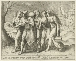 Lot lämnar Sodom Med hämnd förenad med barmhärtighet (titel på föremål) Geschiedenis van Lot (serietitel)