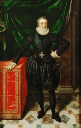 Franska: Portrait de Henri IV (1553-1610), roi de France, en costume noir Henrik IV, kung av Frankrike i svart klänning