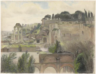 Utsikt över Forum Romanum och Palatinen, sett från Via Capitolina
