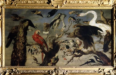 Konsert av fåglar (En fågelkonsert). Målning av Frans Snyders (1579-1657). Olja på duk