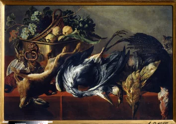 Stilleben med en ebenholts kista. Målning av Frans Snyders (1579-1657). Olja på duk, 98 x 160 cm. Flamländsk skola, barockkonst. Statens konstmuseum, Tula (eller Tolan).