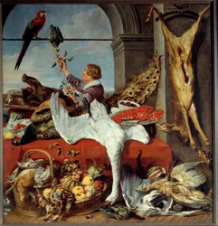 Inredning av kontor Stilleben av vilt, vegles. målning av Franz Snyders (1579-1657) 1600-talets sön. 2,26x2,36 m Caen, Musee des Beaux Arts