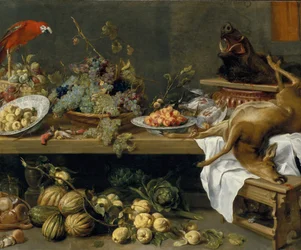 Stilleben med frukt, grönsaker och dött vilt, 1635
