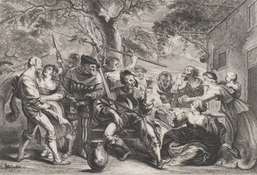 Don Quijote och trupperna från La Santa Hermandad utanför en taverna, ca. 1635-79.