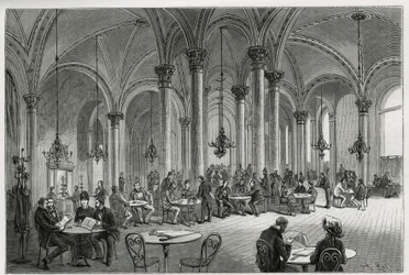 Centralkaféet i Wien (Österrike). Gravyr av Kollarz, för att illustrera historien om Wien och dess förorter, av M. Newlinski, 1881, publicerad i Tour du monde, under ledning av Edouard Charton (1807-1890)