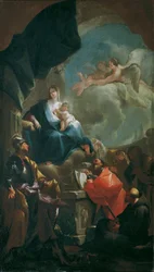 Madonna och barn på tronen, älskad av helgon