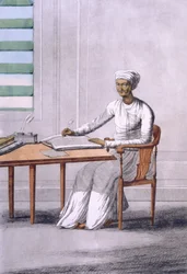 A causto (skrivare), från "Les Hindous ou la Description de leurs Moeurs Coutumes et Ceremonies", pub. 1808-12 (färgad etsning)