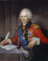 Porträtt av statsmannen och reformatorn, greve Jacob Sievers (1731-1808) (Porträtt av statsmannen och reformatorn greve Jacob Sievers). Målning av Gerhard von Kugelgen (1731-1820), olja på duk. Tysk konst sent 1700-tal, klassicism. Staten Ryssland