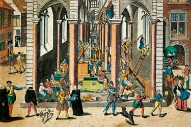 Förstörelse av reliker och statyer i kyrkor, april 1566, gravyr av Franz Hogenberg (1535 - 1590), Religionskrig, Frankrike