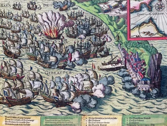 Stridande utanför Gibraltars kust, tryckt den 25 maj 1607