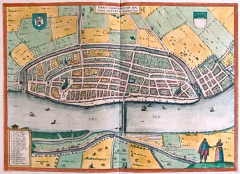 Kampen och floden IJssel eller Yssel, Nederländerna (gravyr