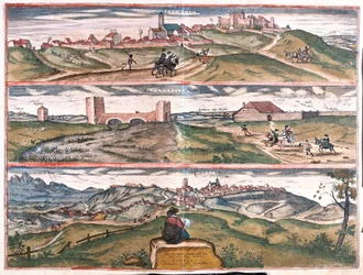 Palatsen och Villafranca - Alcantara - Cabecas, Spanien (gravyr