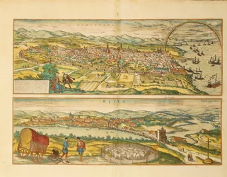 Karta över Barcelona och Ecija från World Cities av Georg Braun
