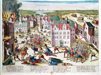 Massaker i Flandern under regeringen av Fernando Alvarez de Toledo (1508-82) hertig av Alba, 30 november 1572